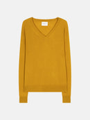 V-neck Sweater - 100% 2-ply Cashmere - Gold - Women