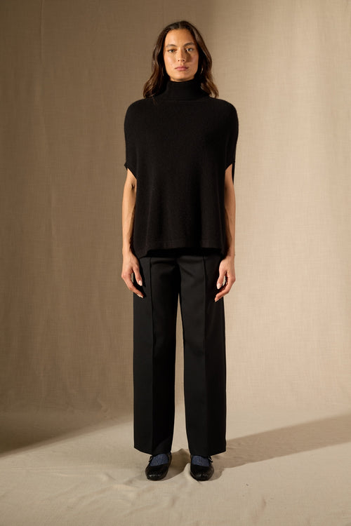 Cape Col Roulé Melina - 100% Cachemire 2 Fils - Noir - Women