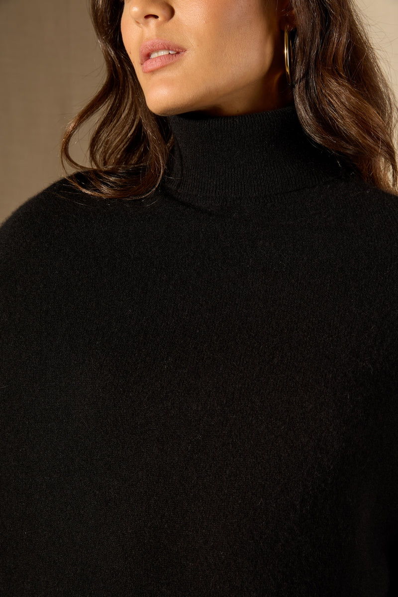 Cape Col Roulé Melina - 100% Cachemire 2 Fils - Noir - Women