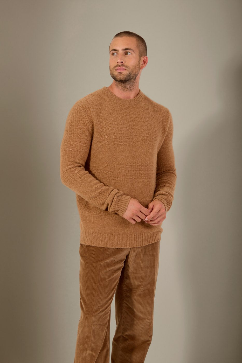 Pull Col Rond 4 Fils Aidan - Noisette