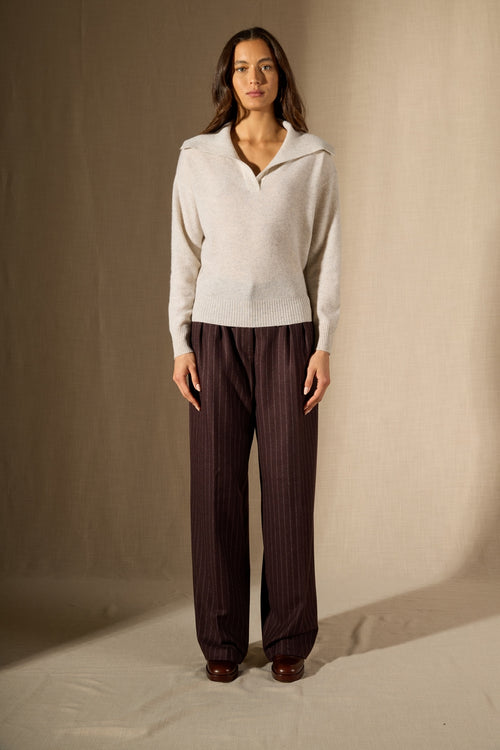 Pull Col Châle Croisé - Crimson - Gris Perle Chiné