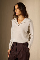 Pull Col Châle Croisé - Crimson - Gris Perle Chiné