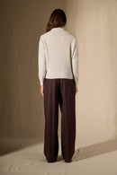 Pull Col Châle Croisé - Crimson - Gris Perle Chiné