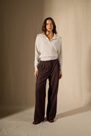 Pull Col Châle Croisé - Crimson - Gris Perle Chiné