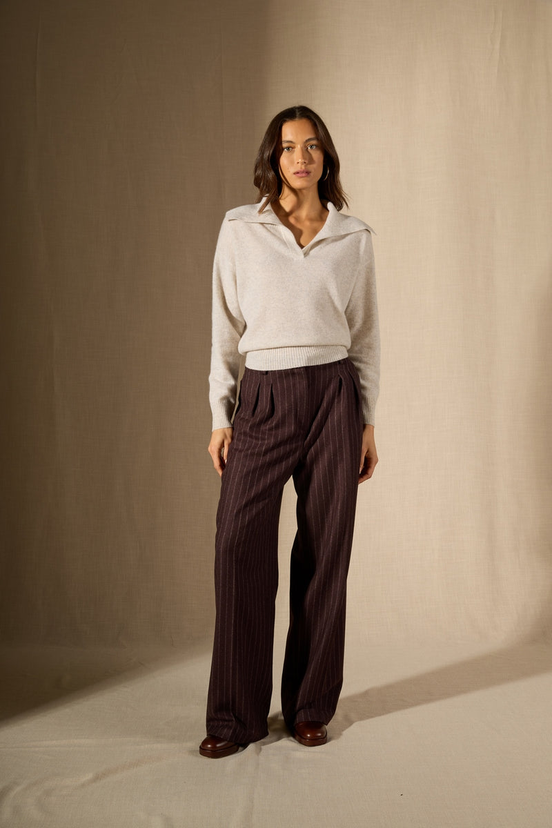 Pull Col Châle Croisé - Crimson - Gris Perle Chiné