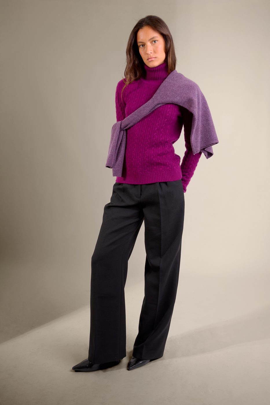 Pull Col Roulé 4 Fils - Amelia - Prune