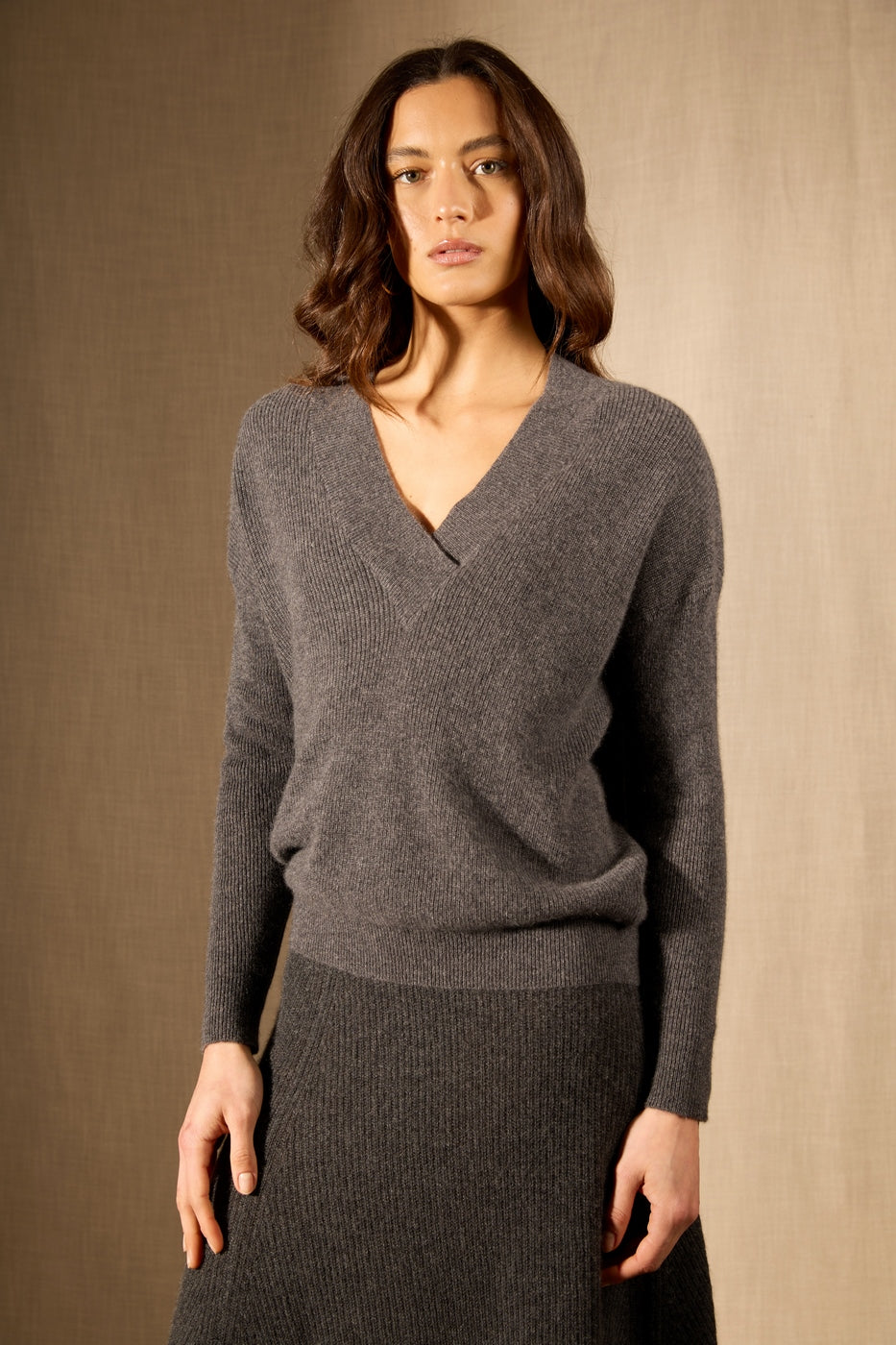 Pull Col V Croisé - Grainne - Anthracite Chiné