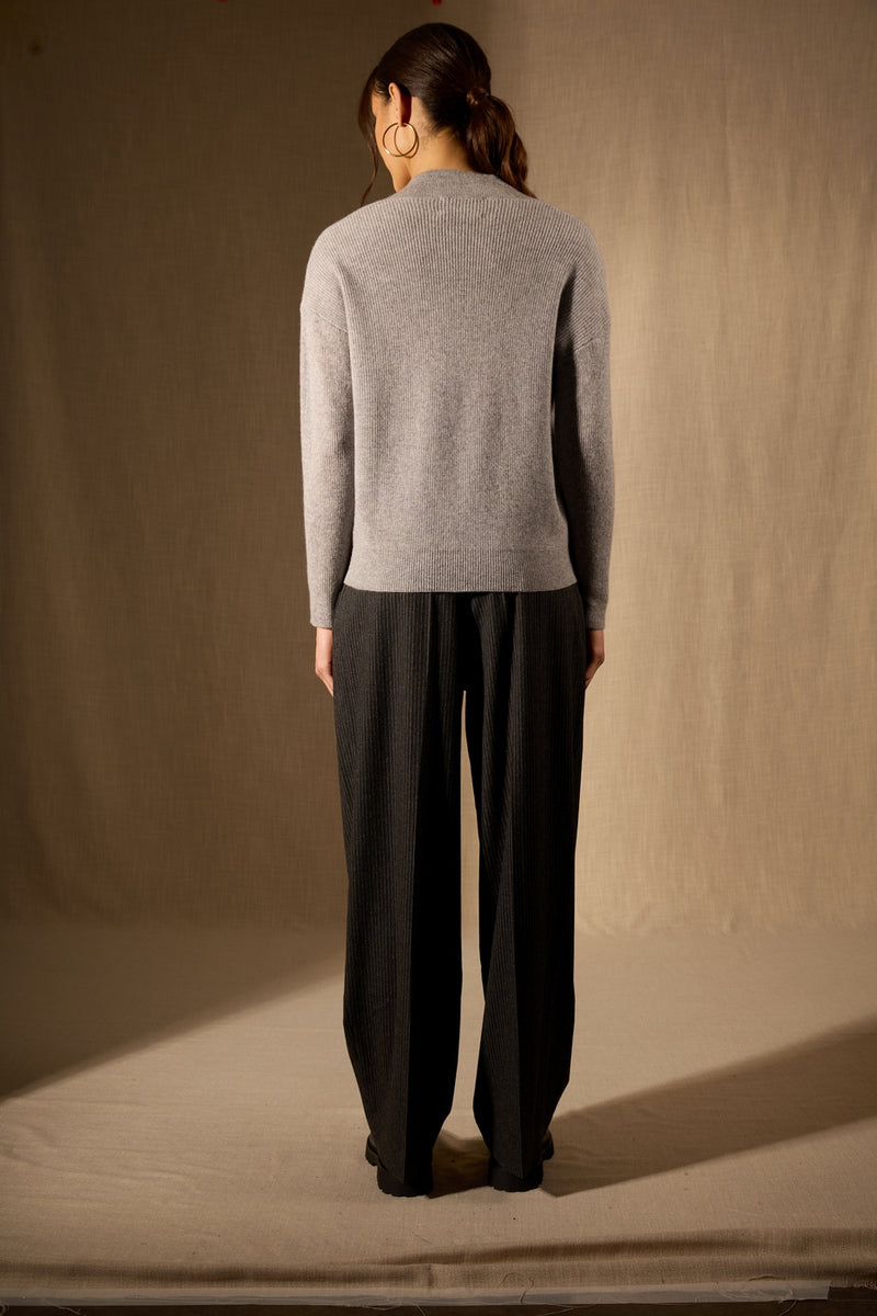 Pull Col V Croisé - Grainne - Gris Souris Chiné