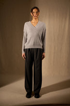 Crossover V-Neck Jumper - Grainne - Grey Marl