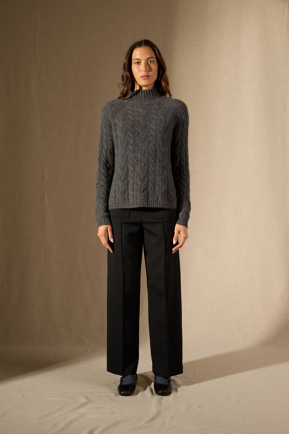Pull Col Montant 6 Fils Mairead - Anthracite Chiné