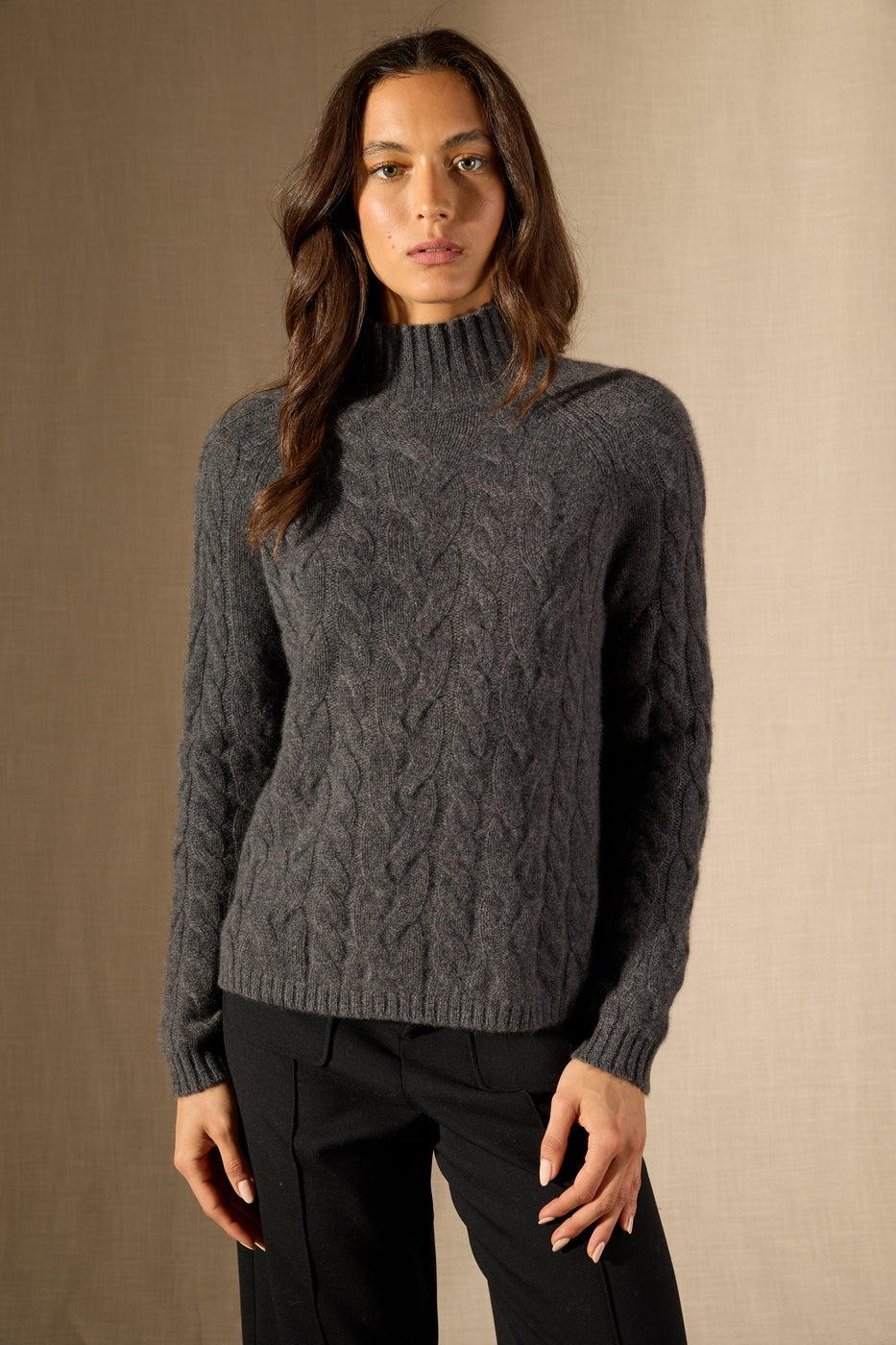 Pull Col Montant 6 Fils Mairead - Anthracite Chiné