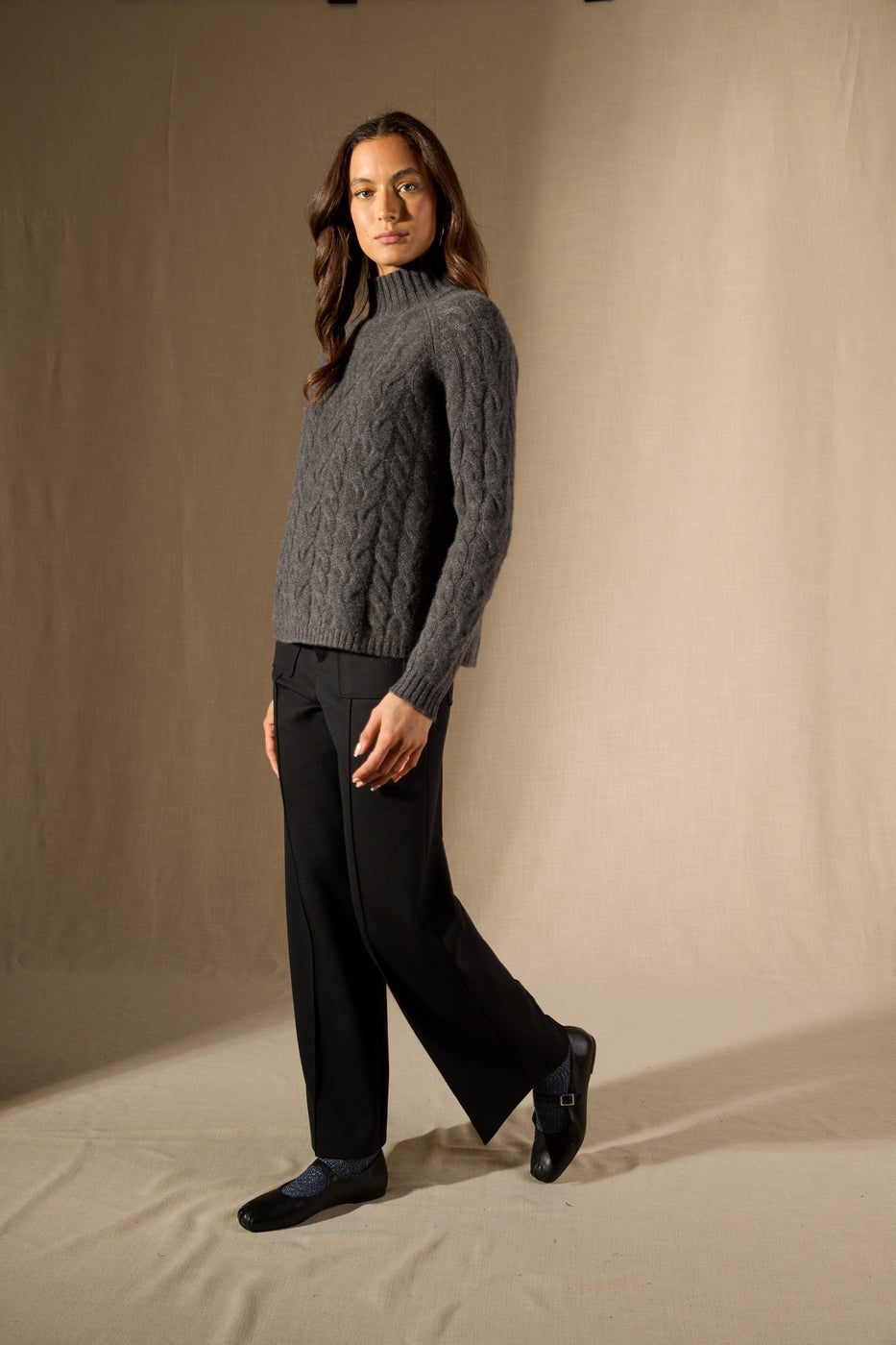 Pull Col Montant 6 Fils Mairead - Anthracite Chiné