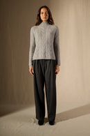 Jersey Mairead de 6 hilos con cuello alto - 100% Cachemira de 6 hilos - Heather Cloud - Mujer