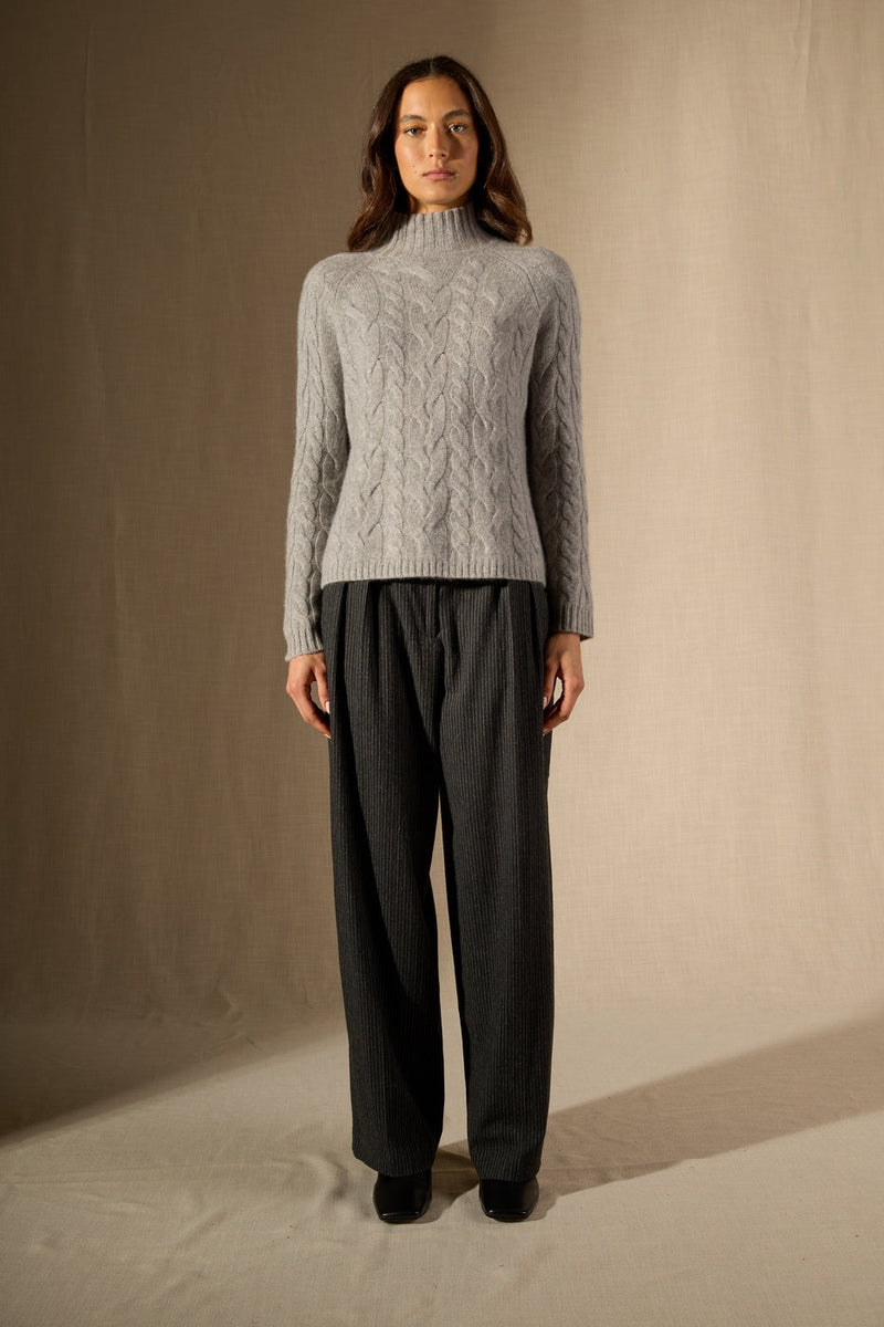 Jersey Mairead de 6 hilos con cuello alto - 100% Cachemira de 6 hilos - Heather Cloud - Mujer