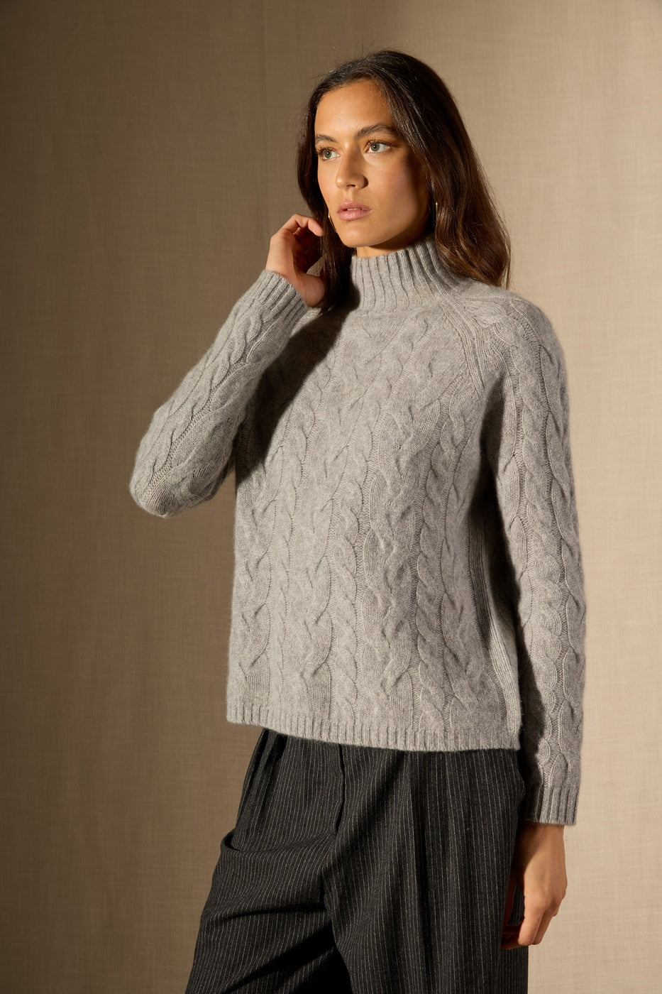 Pull Col Montant 6 Fils Mairead - 100% Cachemire 6 Fils - Nuage Chiné - Women