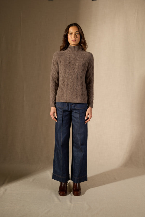 Sweter ze Stójką 6-Nitkowy Mairead - Melanż Taupe