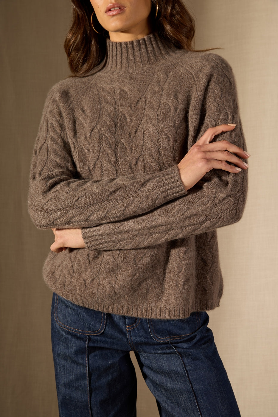 Pull Col Montant 6 Fils Mairead - Taupe Chiné