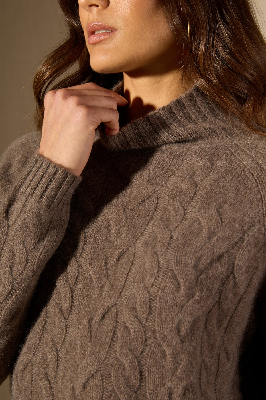 Pull Col Montant 6 Fils Mairead - Taupe Chiné