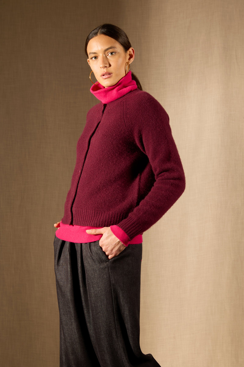 Cardigan - 100% Cachemire 8 Fils - Mûre - Femme