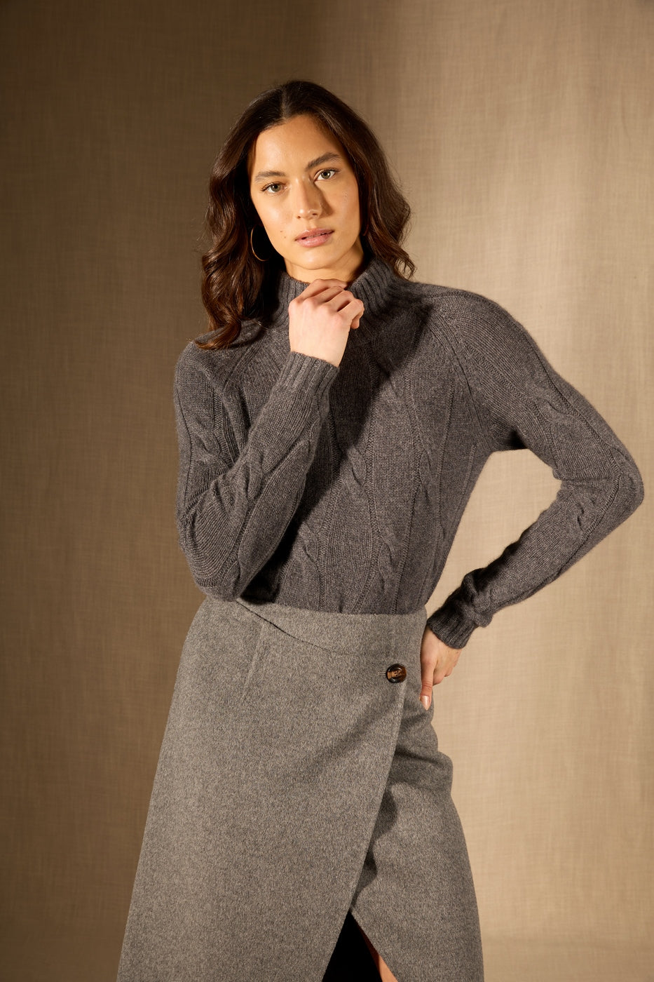 6-Ply High-Neck Jumper - Aspen - Heathered Anthracite