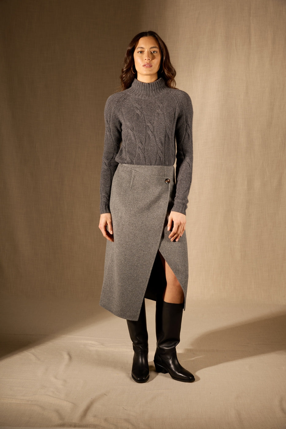 6-Ply High-Neck Jumper - Aspen - Heathered Anthracite