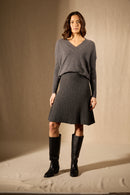 Jupe - 100% Cachemire 2 Fils - Carbone Chiné - Femme