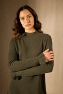 Vestido de cuello alto y puños con volante - Lyamia - Caqui