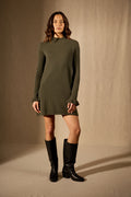 Vestido Cuello Alto Volantes Puños - Lyamia - Caqui