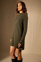 Vestido Cuello Alto Volantes Puños - Lyamia - Caqui