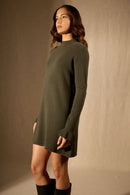 Vestido de cuello alto y puños con volante - Lyamia - Caqui