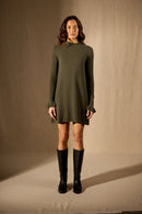 Vestido de cuello alto y puños con volante - Lyamia - Caqui