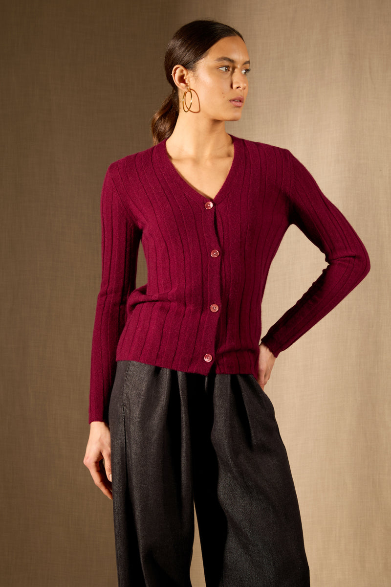 Cardigan - 100% Cachemire 2 Fils - Bordeaux - Femme