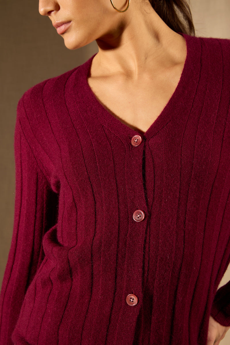Cardigan - 100% Cachemire 2 Fils - Bordeaux - Femme