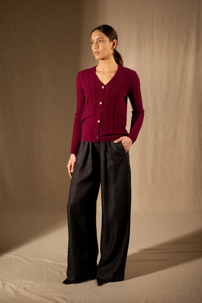 Cardigan - 100% Cachemire 2 Fils - Bordeaux - Femme