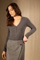Pull Col V Boutonné - Selene - Anthracite Chiné