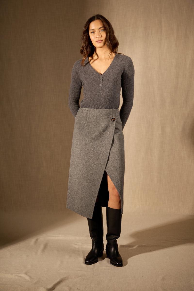 Pull Col V Boutonné - Selene - Anthracite Chiné