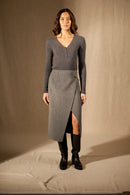 Pull Col V Boutonné - Selene - Anthracite Chiné