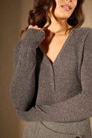 Pull Col V Boutonné - Selene - Anthracite Chiné