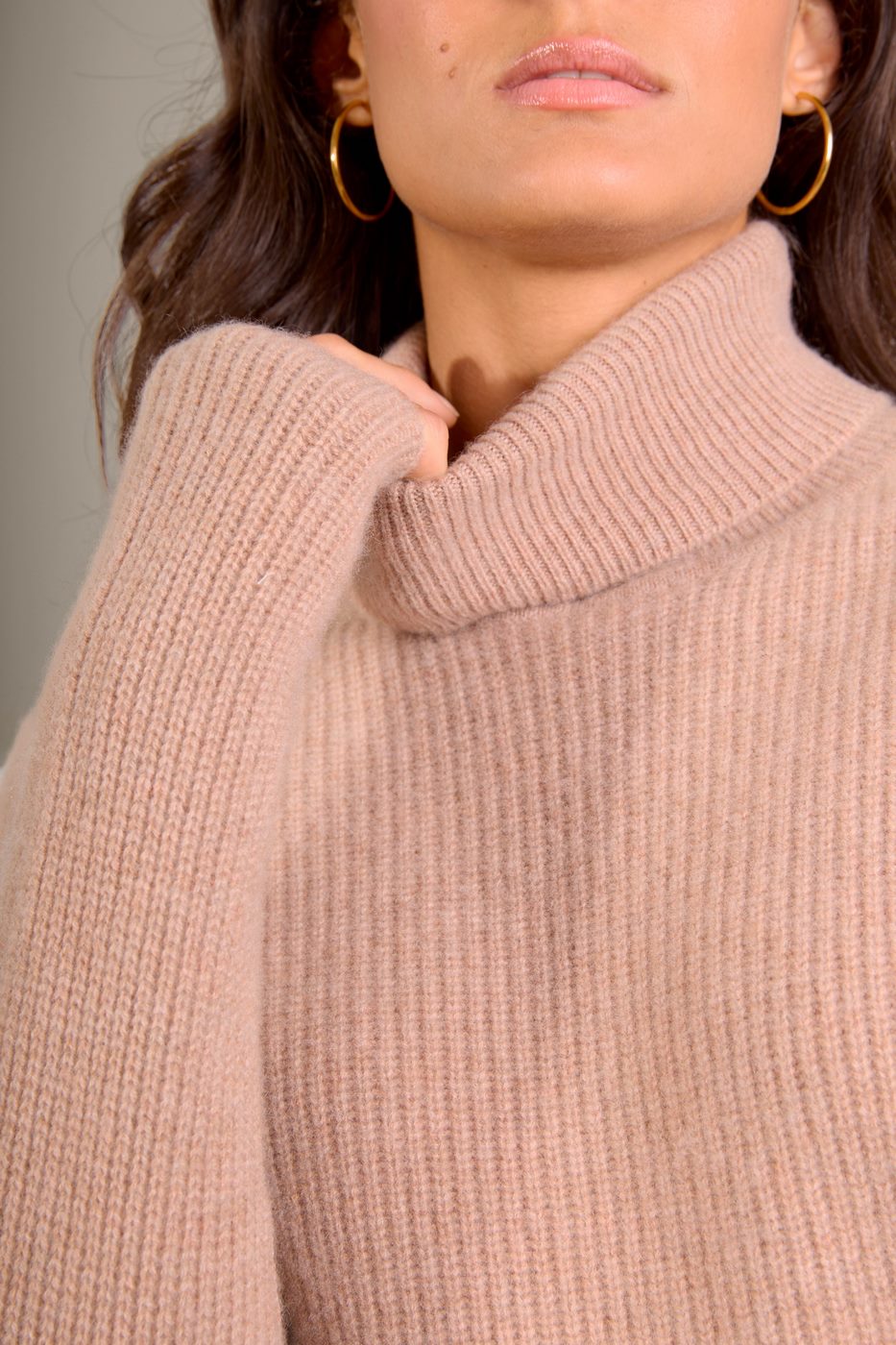 Pull Col Roulé 4 Fils Celeste - Camel Chiné