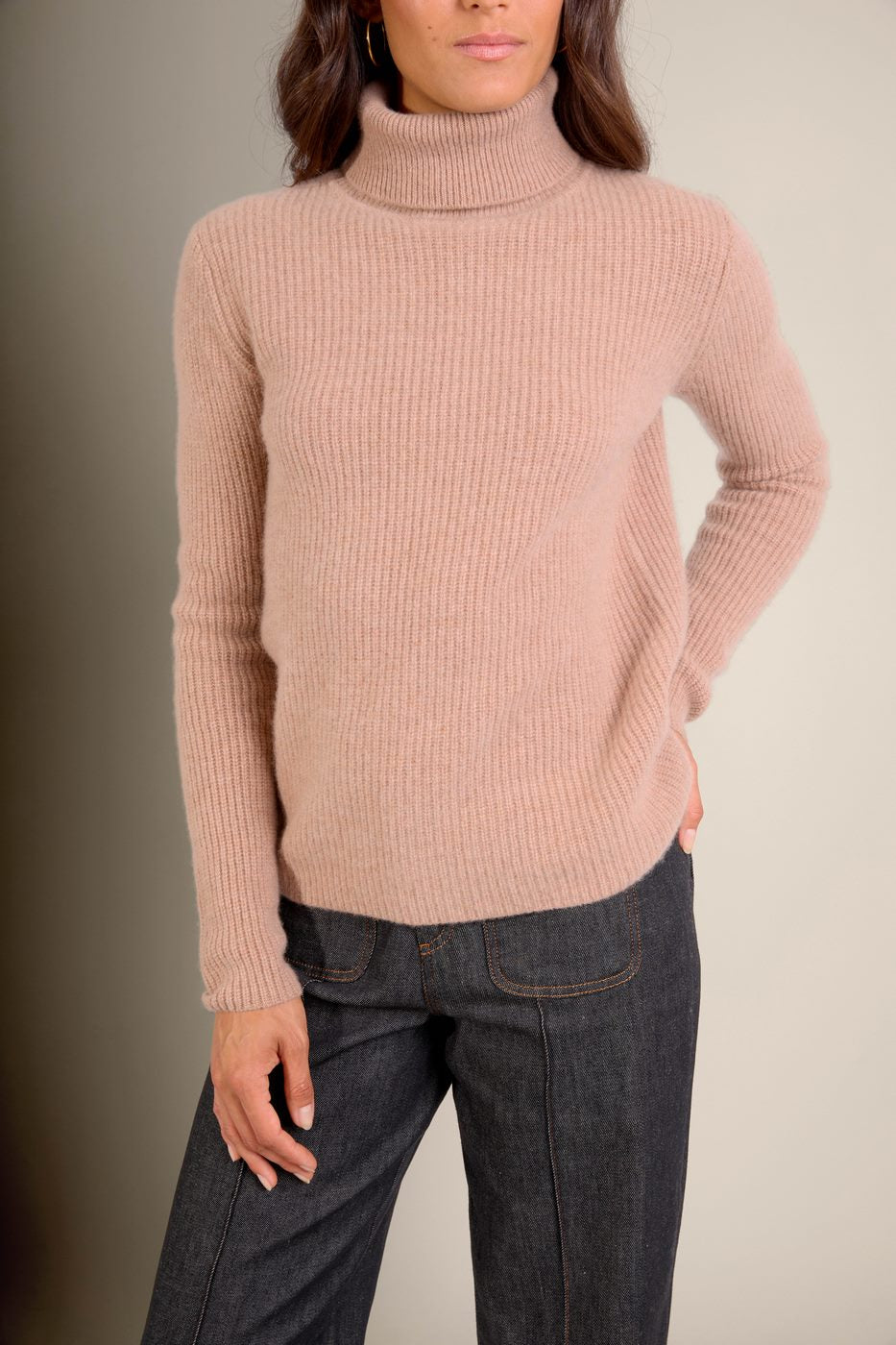 Pull Col Roulé 4 Fils Celeste - Camel Chiné