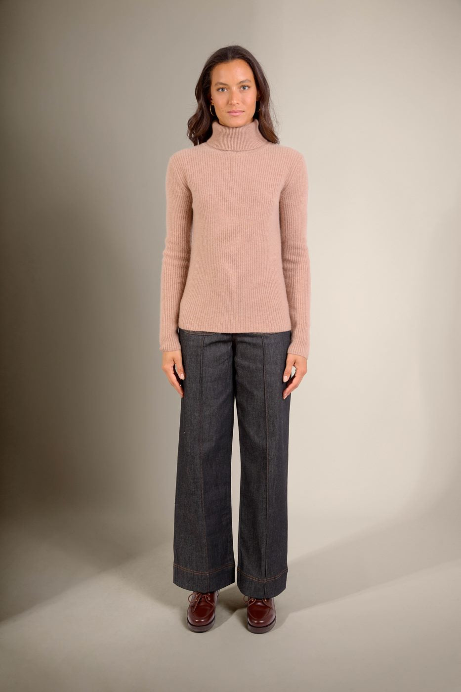 Pull Col Roulé 4 Fils Celeste - Camel Chiné