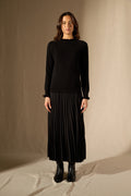 Pull Col Rond Volant Poignet Et Col Arlenia - 100% Cachemire 2 Fils - Noir - Women