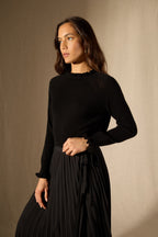 Pull Col Rond Volant Poignet Et Col Arlenia - 100% Cachemire 2 Fils - Noir - Women