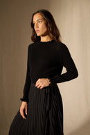 Jersey de cuello redondo con puño con volante y cuello Arlenia - 100% Cachemira 2 capas - Negro - Mujer