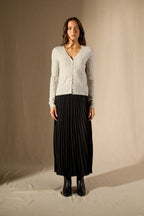 V-Neck Cardigan Leora - 100% 2-Ply Cashmere - Grey/Black - Women