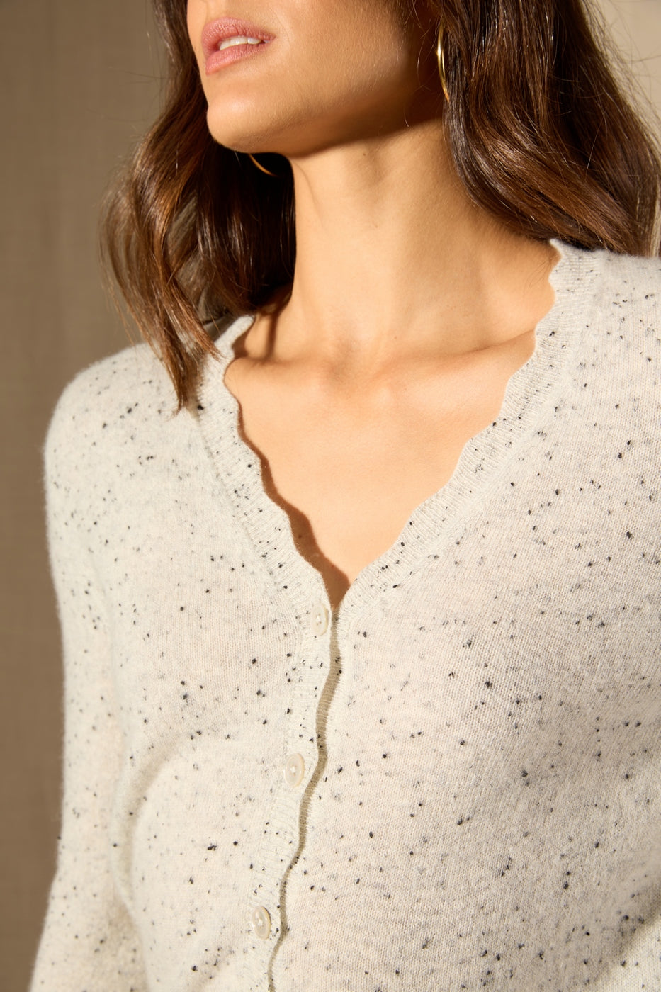 V-Neck Cardigan Leora - 100% 2-Ply Cashmere - Grey/Black - Women