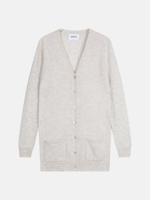 Cardigan med V-hals Pearl - Meleret perlegrå