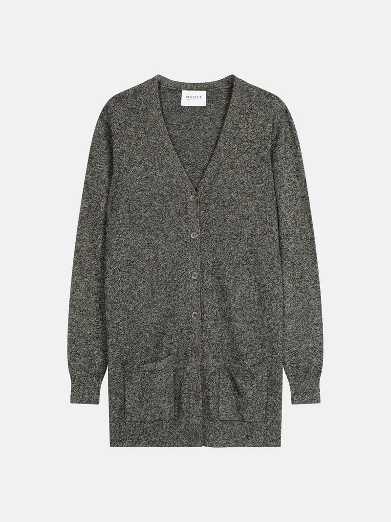Cardigan Col V - Pearl - Noir/Blanc