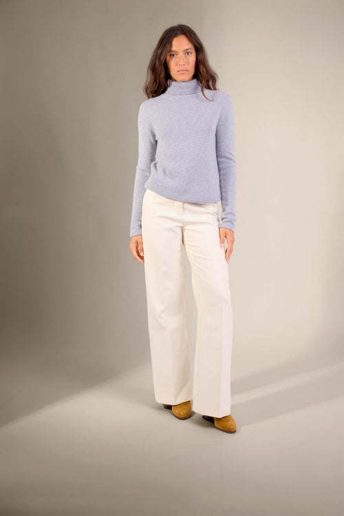 Pull Col Roulé 4 Fils - Linda - Bleu Ivoire