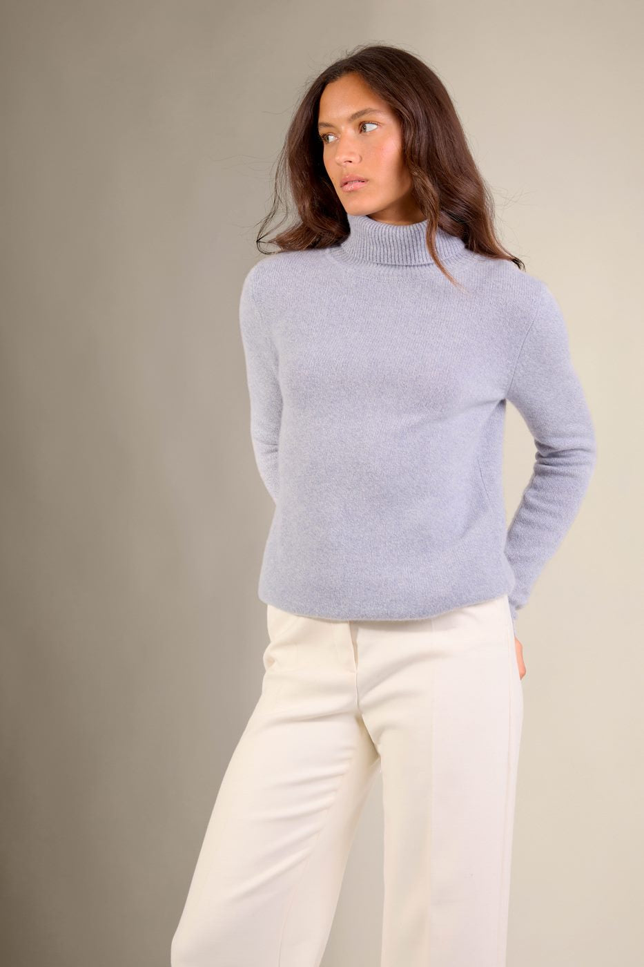 Pull Col Roulé 4 Fils Willow - Bleu Ivoire